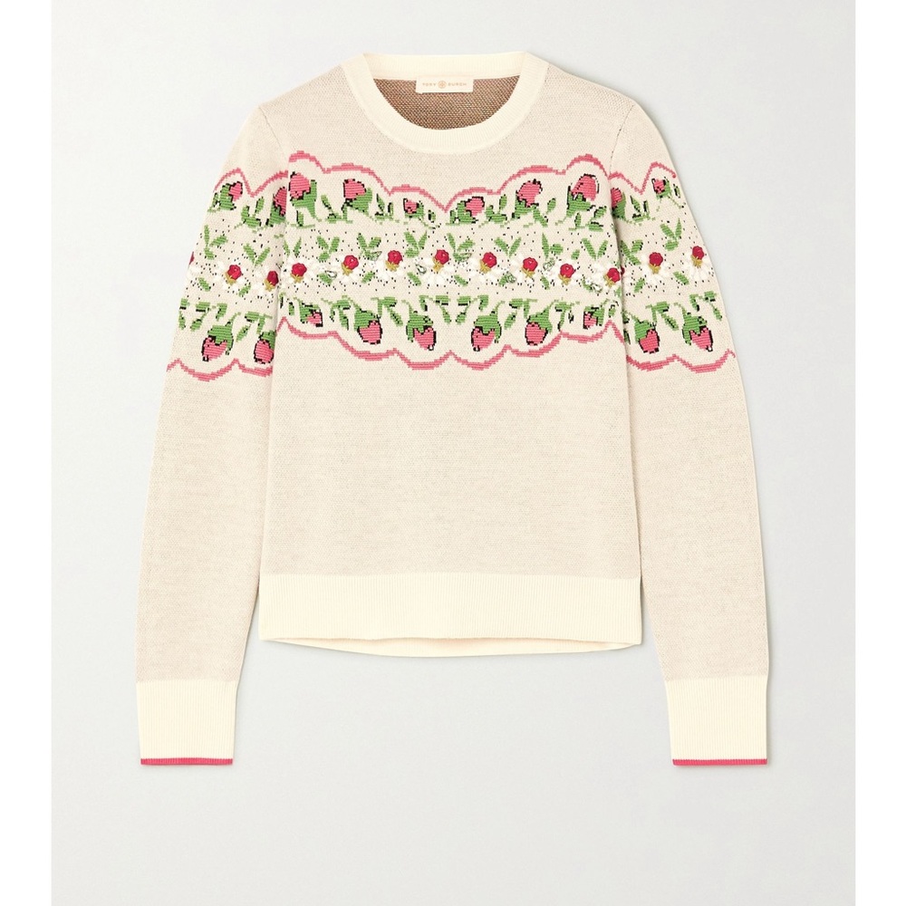Tory Burch flower Fair Isle Sweater, new without tag